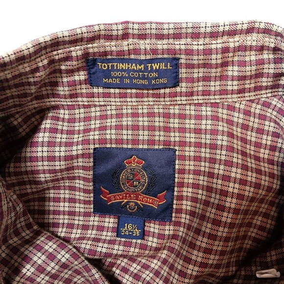 Savile Row Button Up Shirt Plaid Long Sleeve Tottinham Twill Mens 16 1/2 (34-35) - Picture 9 of 9